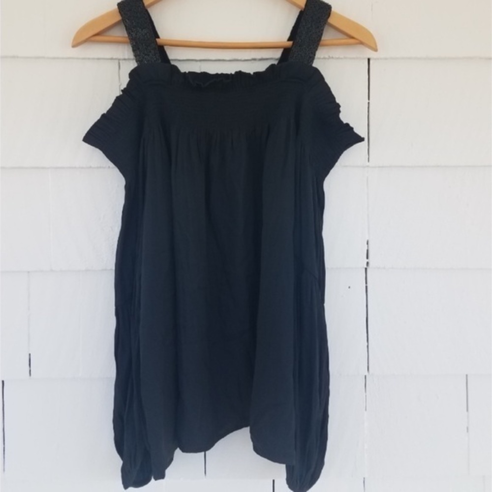NWT - LOFT Women’s Black Off Shoulder Beaded Strap Top (Medium, Small, XS)
